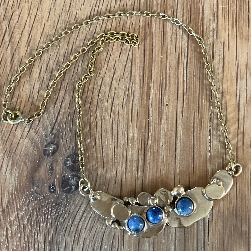 Vintage 1970s Norwegian Bronze and Lapis Lazuli Necklace. Signed Eivind Hilestad